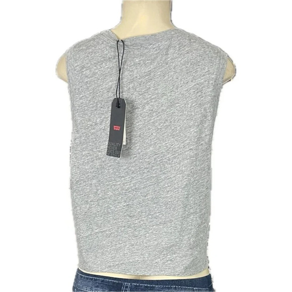 Levi's XL Heather Gray Crew Neck Logo Name Graphic Cotton Sleeveless Crop Tee - Picture 4 of 6